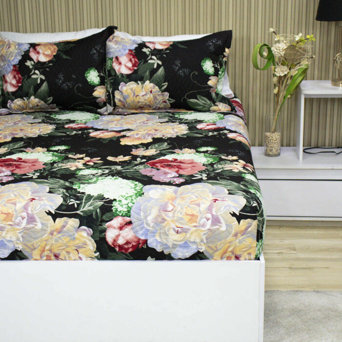 Edredón Ajustable Floral Negra